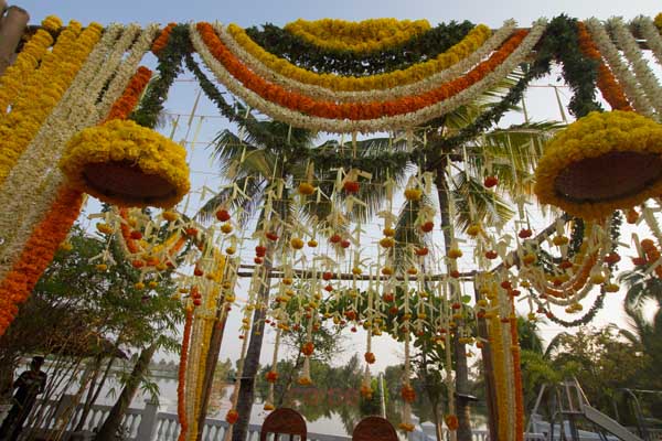 kuruthola (tender coconut leaves) decor for wedding stage 
